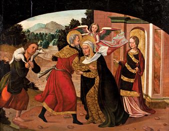 El abrazo de San Joaquín y Santa Ana ante la Puerta Dorada - Master of Riofrío