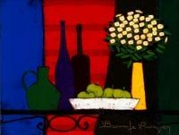 Versant et pin penché; Fleurs blanches sur table noire - Roger Bonafe