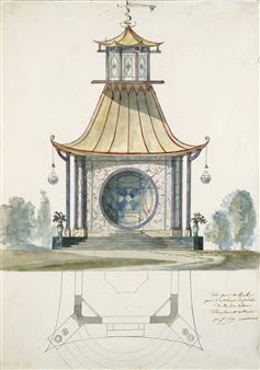 Projet de kiosque chinois pour le jardin du baron d'Hooghvorst à Meysse - François Verley