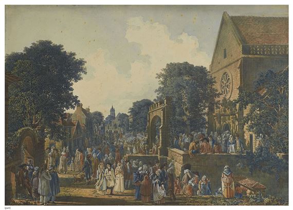 Les incroyables et merveilleuses devant l'Ancienne Comédie de Meaux - Charles Stanislas L'Éveillé