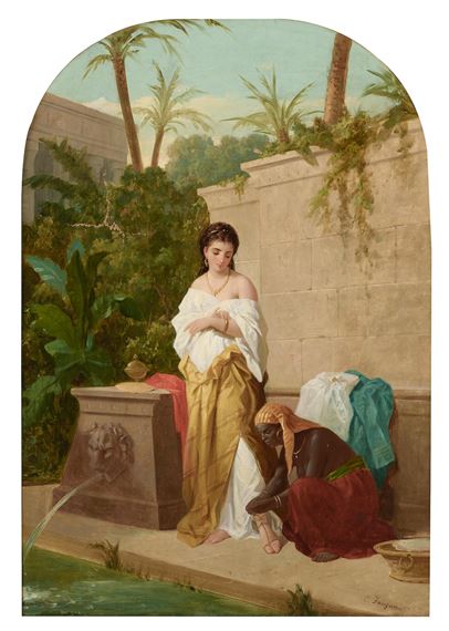 A woman near a bath with her attendant by Enrico Fanfani