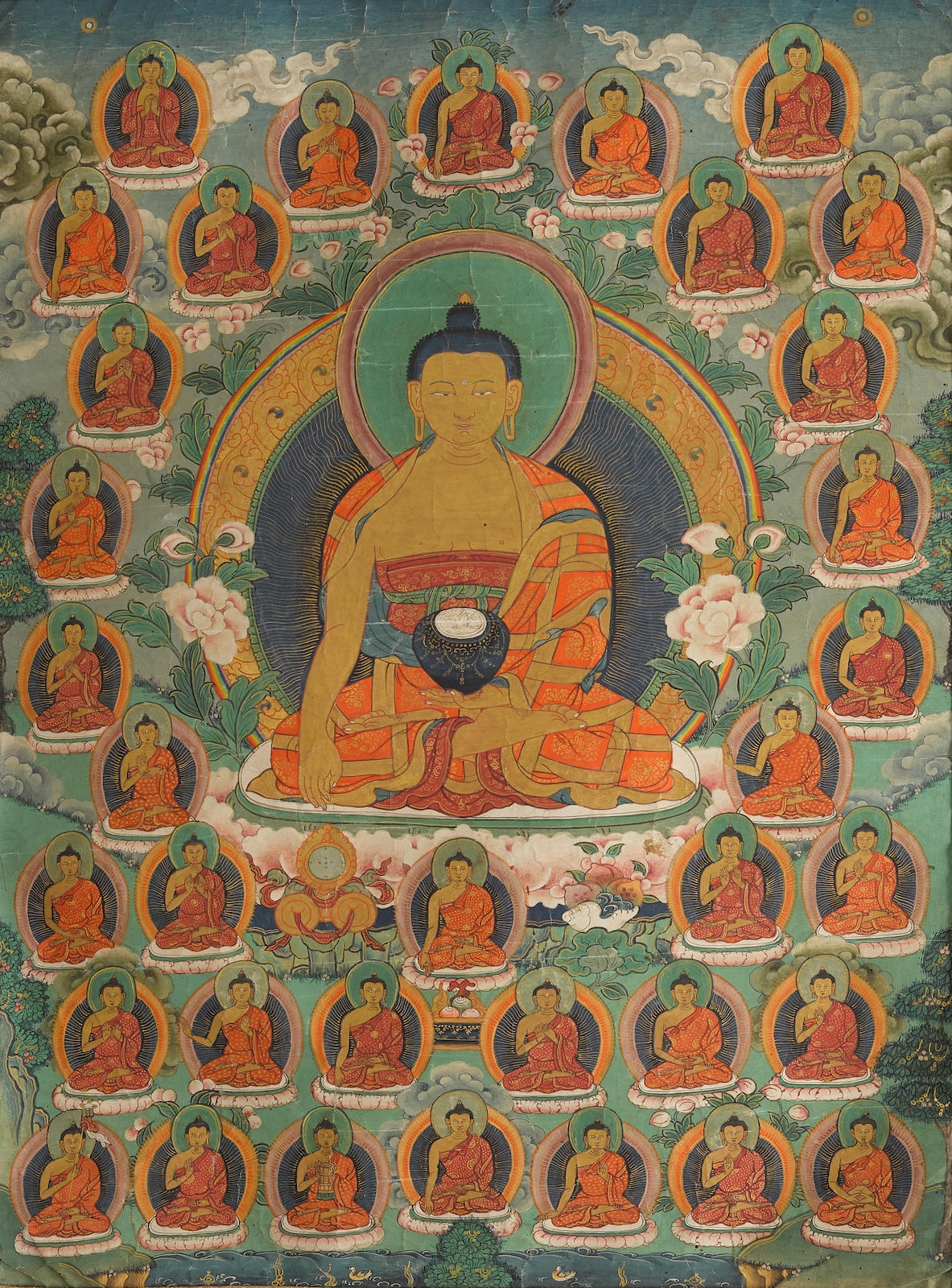 Tibetan School, 19th Century A THANGKA OF SHAKYAMUNI AND THE THIRTY
