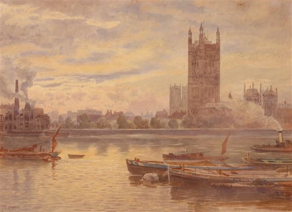 A view across the Thames to the Houses of Parliament and Westminster Abbey by Martin Snape