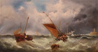 E. J. Watt (19th Century)Shipping in calm and rough seasA pair, both signed and dated '70Both oil on canvasEach 46 x 81cm; 18 x 32in (2) - E. J. Watt