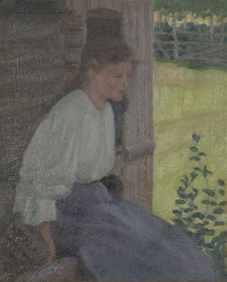 Tyttö aitan portailla by Vilho Sjöström