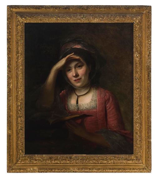Nathaniel Hone the Elder | Portrait of a lady in a red dress reading a book  (1770) | MutualArt