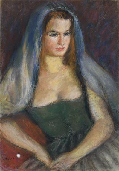 Pierre Deval | Portrait de jeune femme à la robe verte | MutualArt