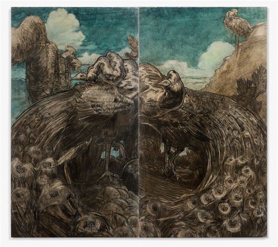 Deux paons, partie de "L'Hommage à Pomone" ou "Le cortège de l'Abondance" by José Mariá Sert y Badiá