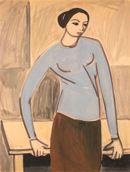 Portret Kobiety W Bordowej Spodnicy by Roman Opalka, 1956