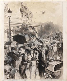 Foule en liesse, Place de la République - Jean Joseph Léon Fauret