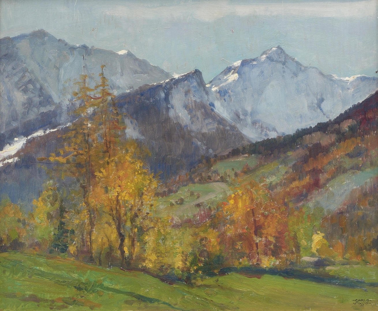 Artwork by Carlo Musso, Vette in autunno, Made of Oil on cardboard