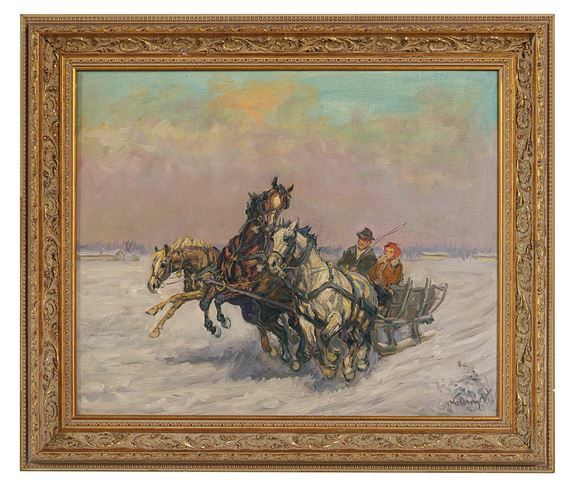 The Horse-Drawn Sleigh Ride by Continental School, 19th Century, 19th century