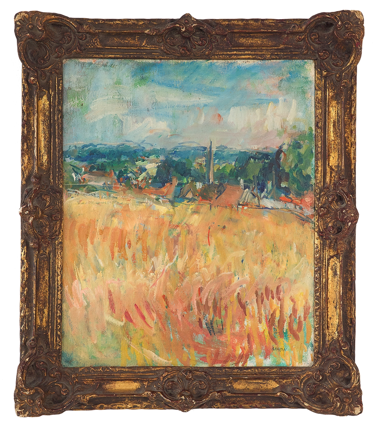 Artwork by Alexandre-Marie Guillemin, Le Champ avec Village au Loin, Made of Oil on canvas