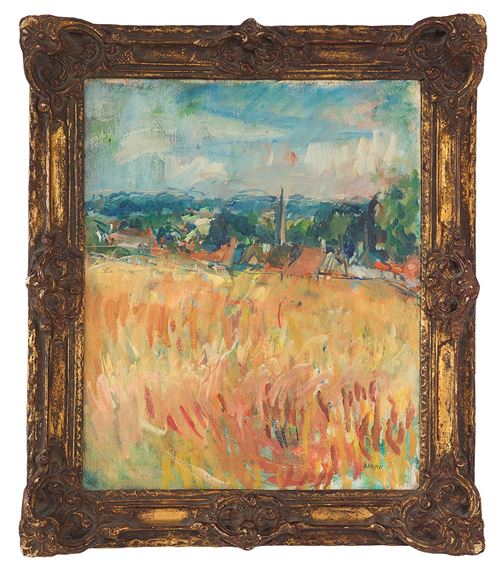 Le Champ avec Village au Loin by Alexandre-Marie Guillemin