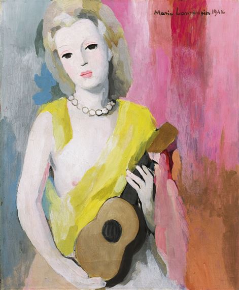 Marie Laurencin、FEMME A GUITARE Femme à la guitare (1940) - Marie Laurencin | Wikioo.org