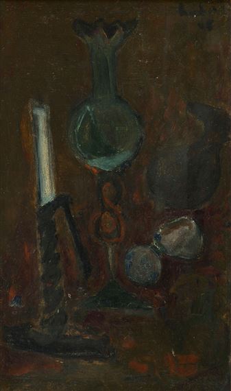 Interieur mit Kerzenständer und Petroleumlampe by Adolf Herbst, 1961
