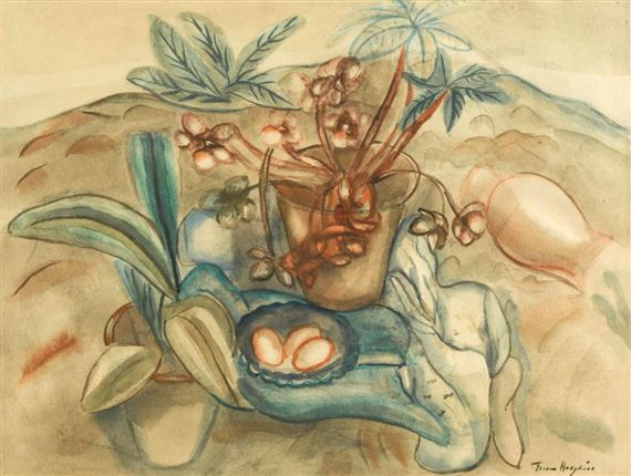 Flowers and Spanish Pottery by Frances Hodgkins, circa 1928