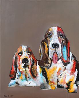 Two Puppies On Brown - Lotte Zang