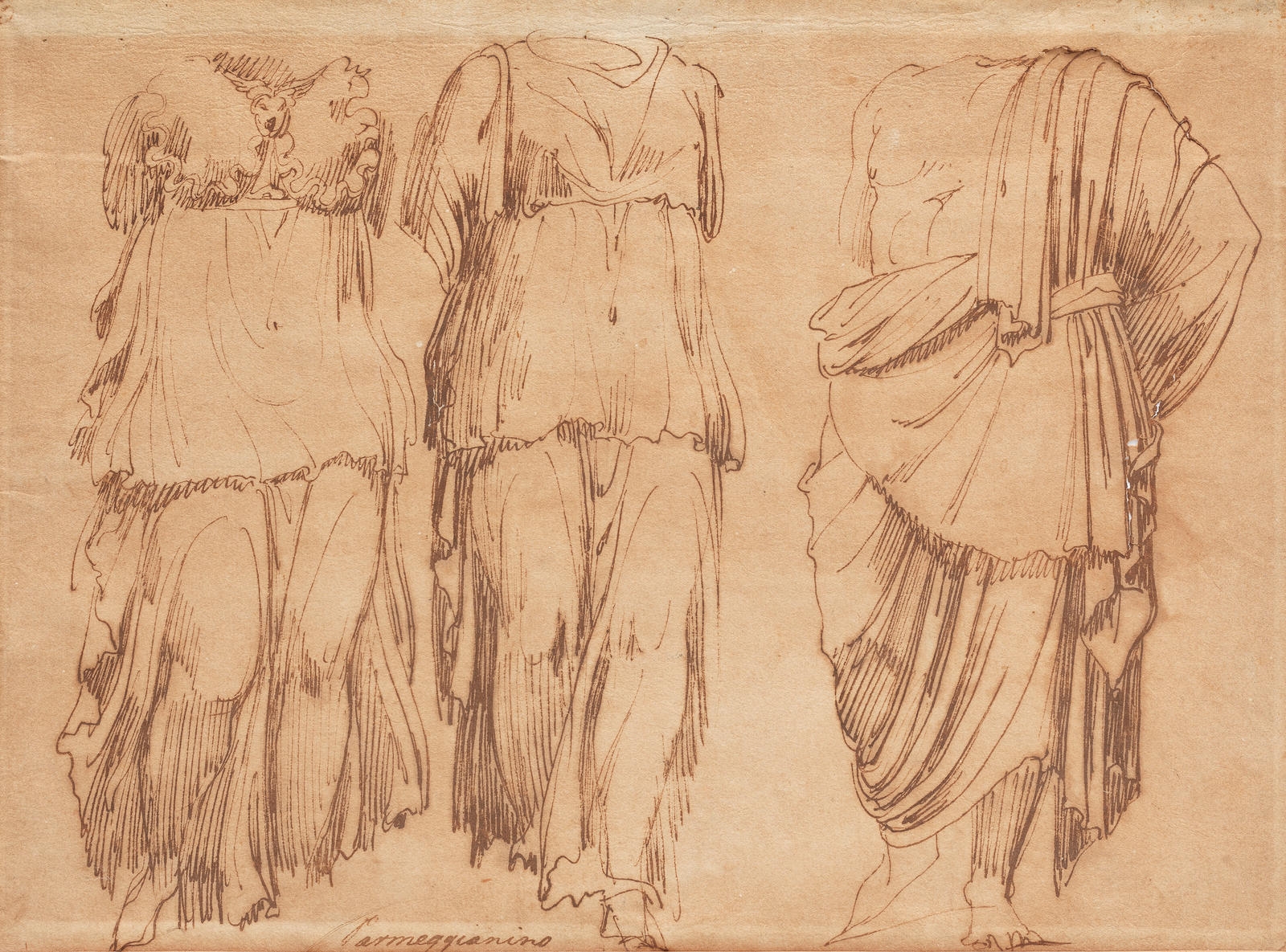 Artwork by Italian School, 16th Century, Studies of drapery, Made of pen and brown ink on paper