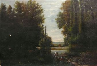 Les lavandières au bord de la rivière - Andre Jolivard