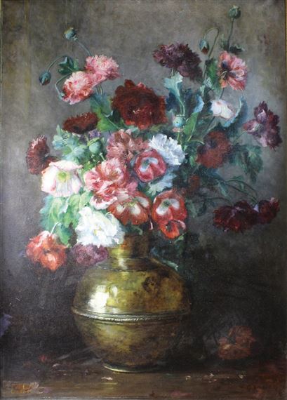 Rozier G Bouquet De Fleurs Dans Un Vase En Cuivre Mutualart