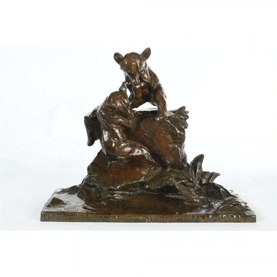 Les oursons effrayés par un aligator by Charles Paillet, Circa 1910