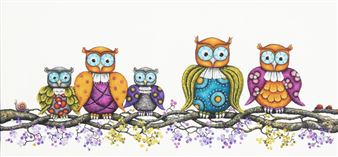 Five owls on a branch - Aleksandra Babik