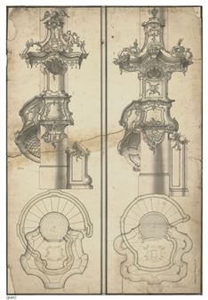 Deux études de chaires avec le plan en coupe - Ignatz Waibl