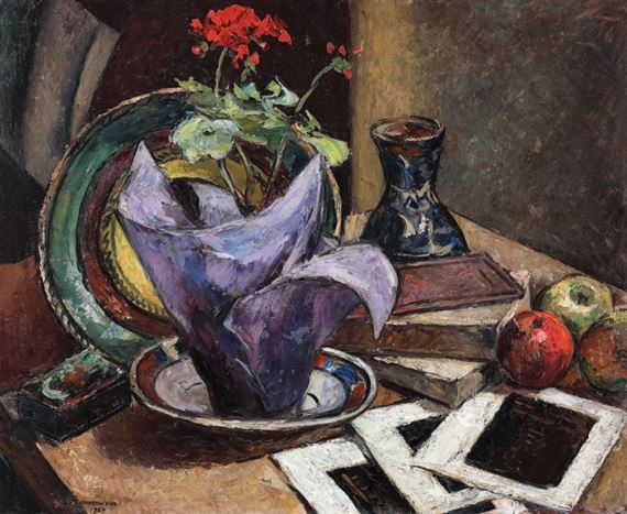 Natură statică cu mușcate, ulcior și mere by Ion Theodorescu Sion, 1924