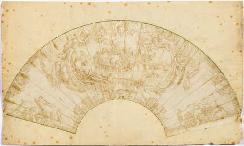Design for a Fan with Diana and Actaeon by Bolognese School, 17th Century, Late 17th century