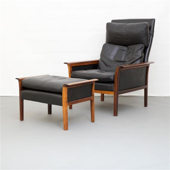 Hans Olsen Mid Century Modern High, Leather Chair With Ottoman Modern