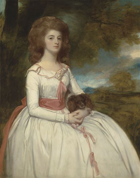 Portrait of Mrs Mary Moody ( c . 1767-1820), wife of Samuel Moody, three-quarter-length, in a landscape by George Romney