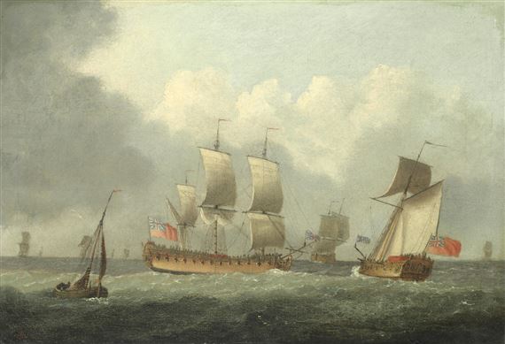 A frigate and a royal yacht with other shipping by Francis Swaine