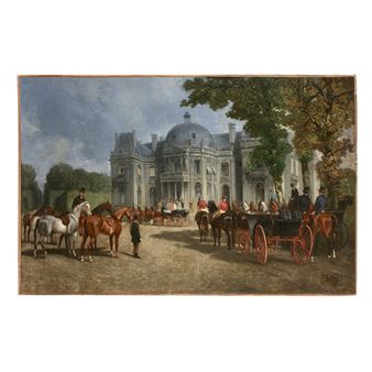 Équipage et landau près d'un chateau de style baroque - Henry de Vivier