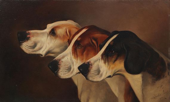 Portrait of Three Hounds by Alfred Wheeler, 1891