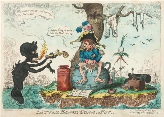 Artwork by George Cruikshank, Little Boney Gone to Pot, The Plumb Pudding in Danger, Made of watercolor and ink on paper