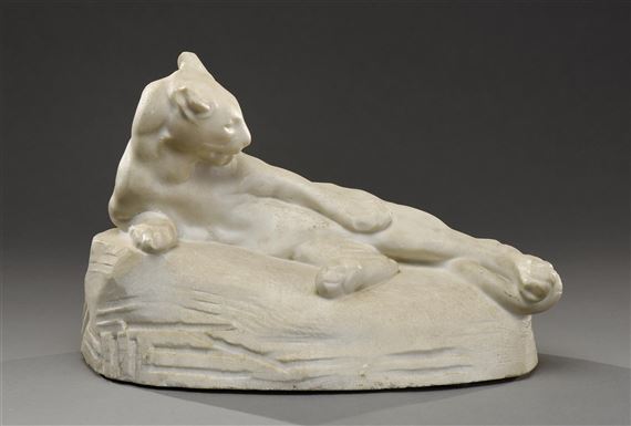 Lionne se léchant by Albert Ernest Sanchez