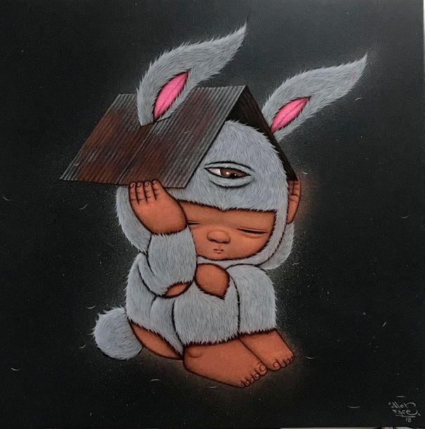 Artwork by Alex Face, Vanishing Home, Made of Oil, acrylic and spray paint on canvas