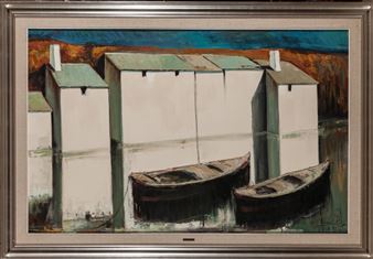 Boots moored in the harbour - José Pérez Gil