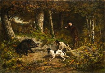 Scène de chasse - Ernest Bellecroix