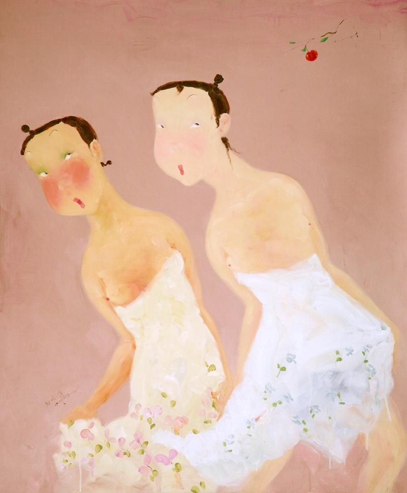 Artwork by Ji Xiaofeng, Two Girls, Made of Oil on canvas