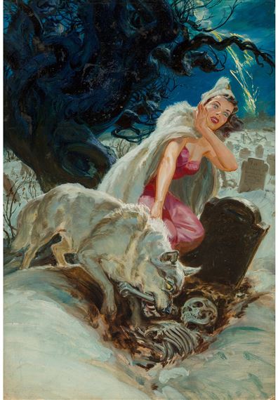 The White Wolf, Famous Mantastic Mysteries magazine cover, August 1952 by Norman Saunders, 1952