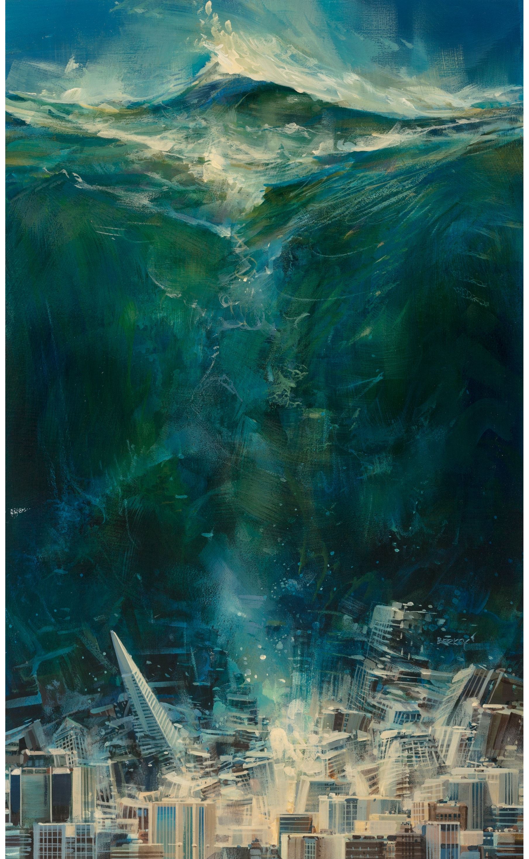 Artwork by John Conrad Berkey, Tsunami paperback cover, Made of Acrylic and casein on board