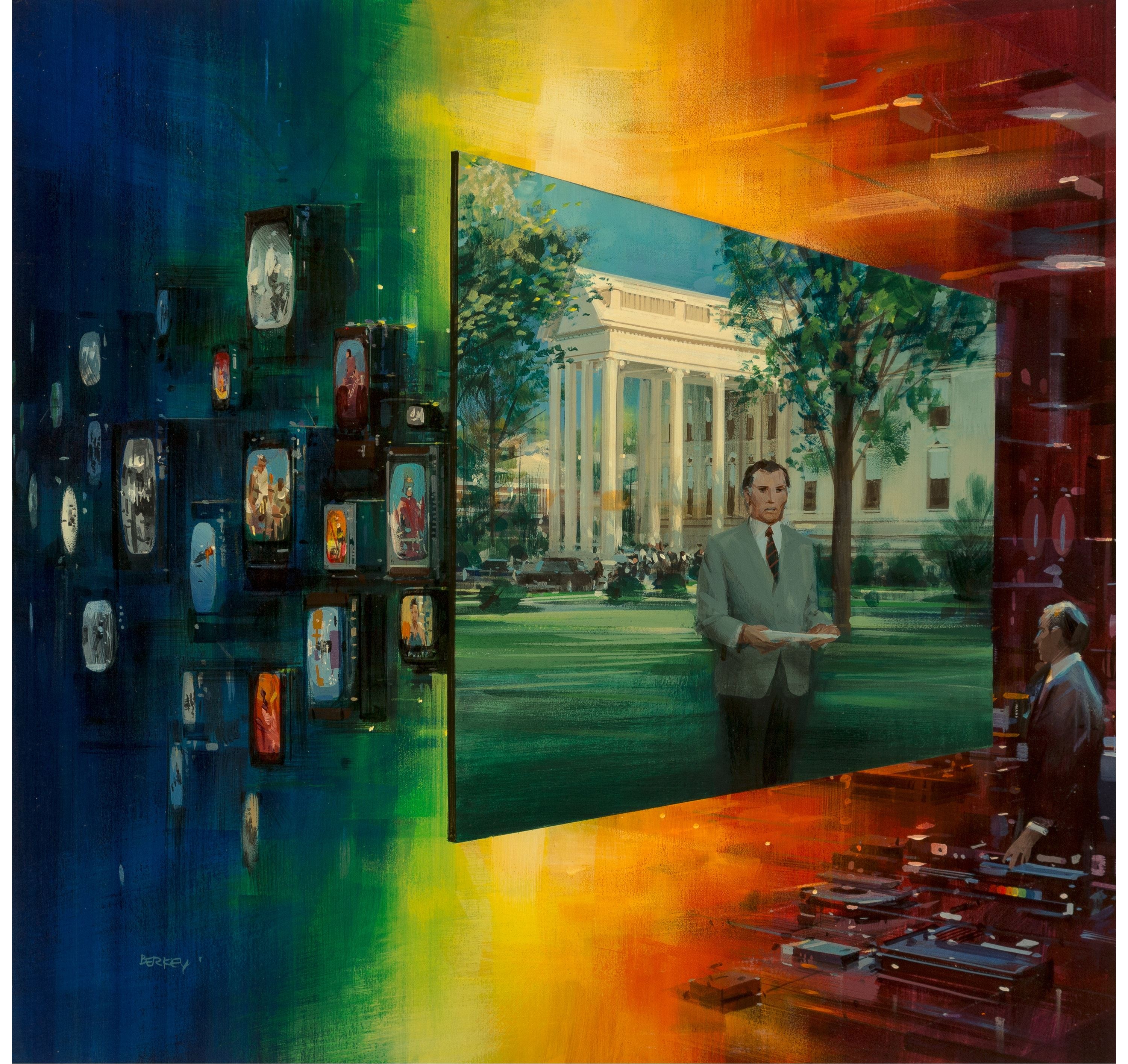 Artwork by John Conrad Berkey, T.V. News, T.V. Guide interior illustration, Made of Acrylic on board