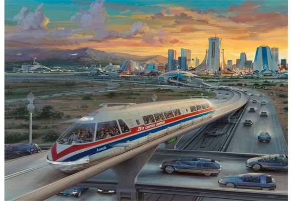 Futurerail, Popular Mechanics poster and interior illustration, June 1988