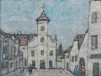 A square and a church in a village - Lisel Salzer