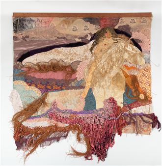 Untitled textile of a caped lady riding a horse - Vivienne Pengilley