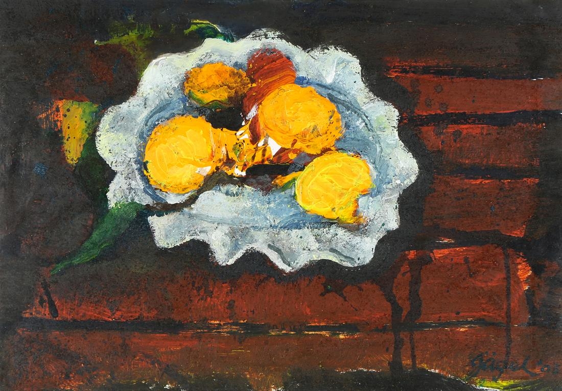 Artwork by John Weir Jägel, Still Life with Lemons, Made of oil on paper
