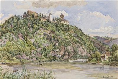 'Schloß Neuhaus an der Donau O.Ö., der Familie Freiherr von Plappert..., nach der Natur gemalt August 1930' by Erwin Pendl, 1930