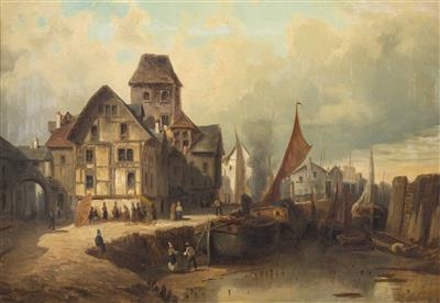 Artwork by Luigi Steffani, Altes nordisches Hafenstädtchen, Made of Oil on canvas